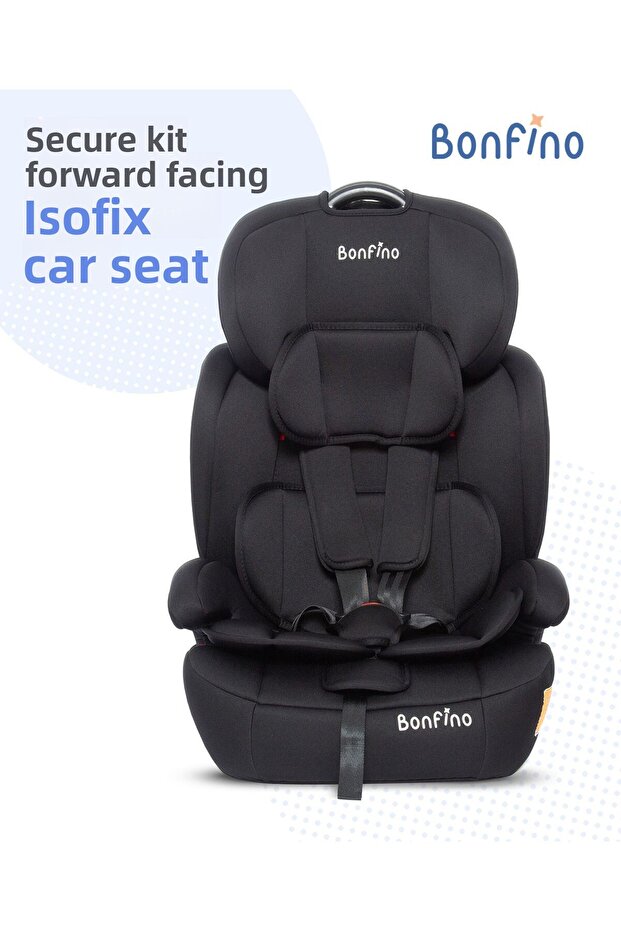 مقعد سيارة Isofix مواجه للأمام آمن مع قماش مقاوم للهب، 9 أشهر فأكثر، أسود