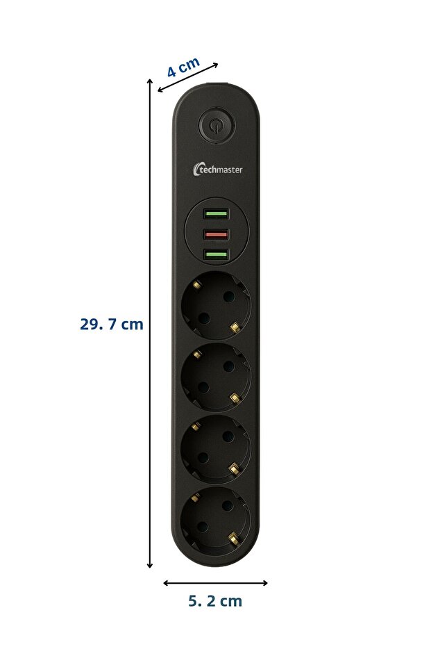 3 USB Current Child Proof 4 Socket Socket 2Mt Black - 4
