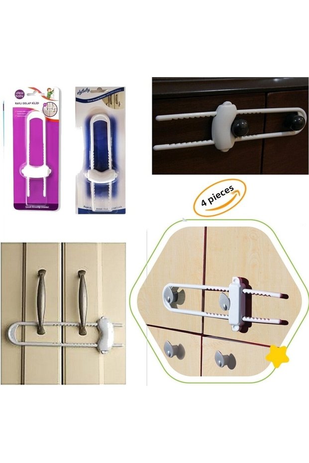 Rail Cabinet Lock Child Baby Safety Safety Lock New Generation 4 Pieces Rail Drawer Cabinet Lock