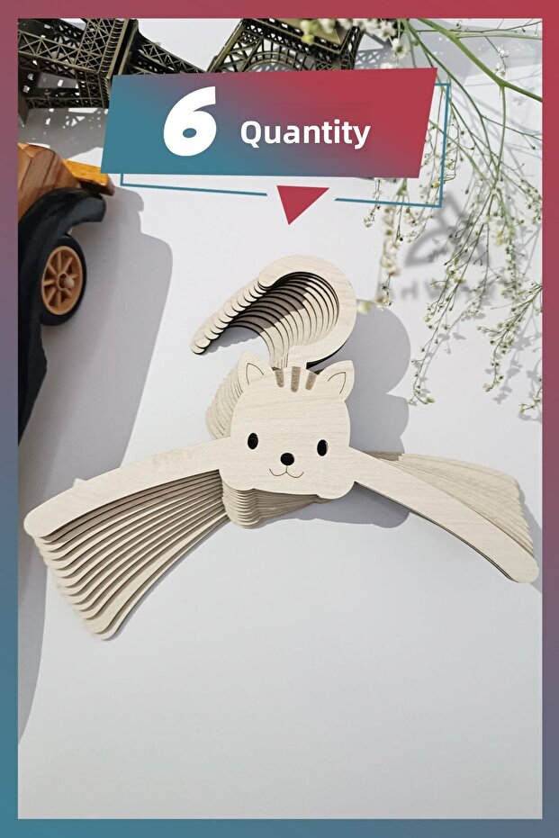Wooden Rabbit Patterned Baby Clothes Hanger - Set of 6