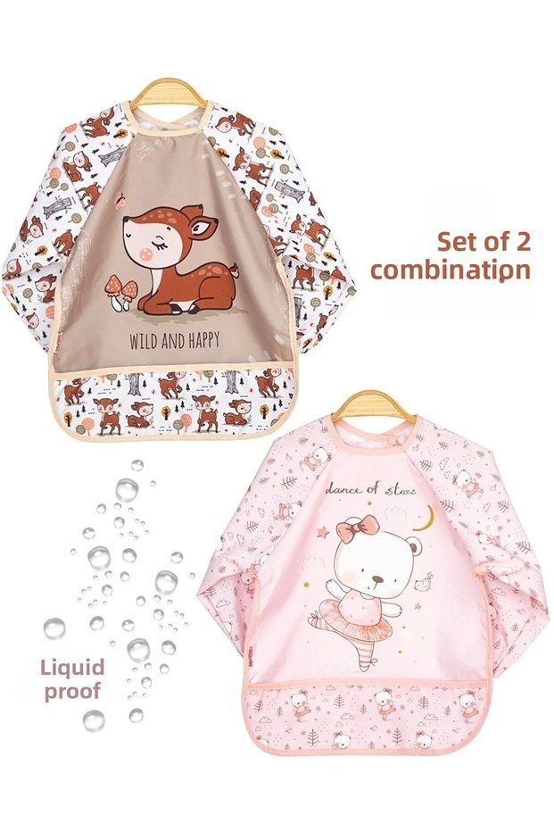 Bebechi 2 Pieces Set Combination Gazelle-Ballerina Bear 0-3 Years Old Liquid Proof Baby Food Bib