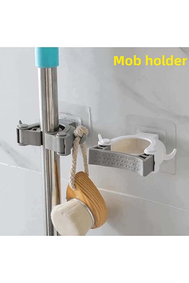 2 Pieces Multi-Purpose Mop, Broom, Brush and Mop Hanger Handle Holder Kitchen and Bathroom Hanger Mop Holder