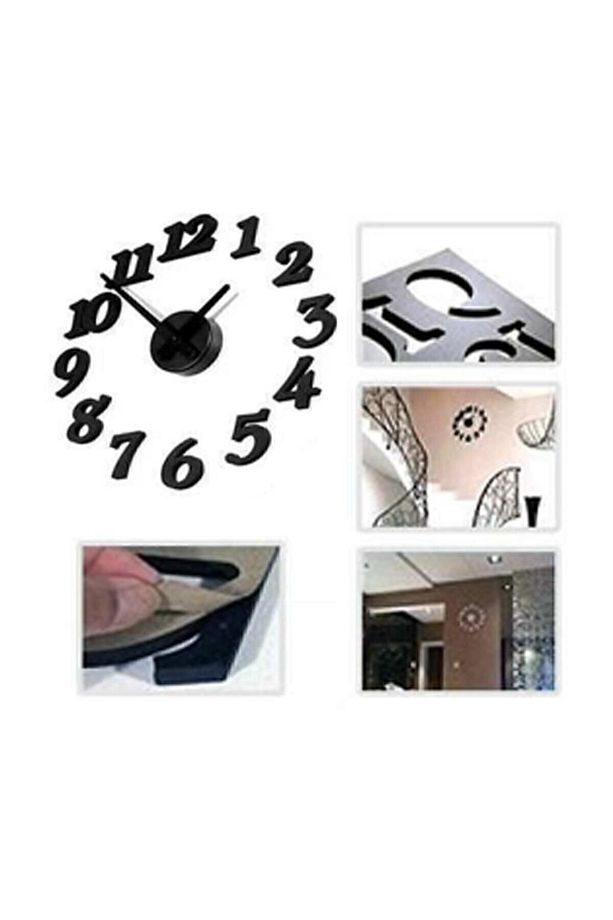 3d Duvar Saati Duvara Yapışan Sticker Saat Kendinden Yapışkanlı Dekoratif Salon Mutfak Duvar Saati - 3
