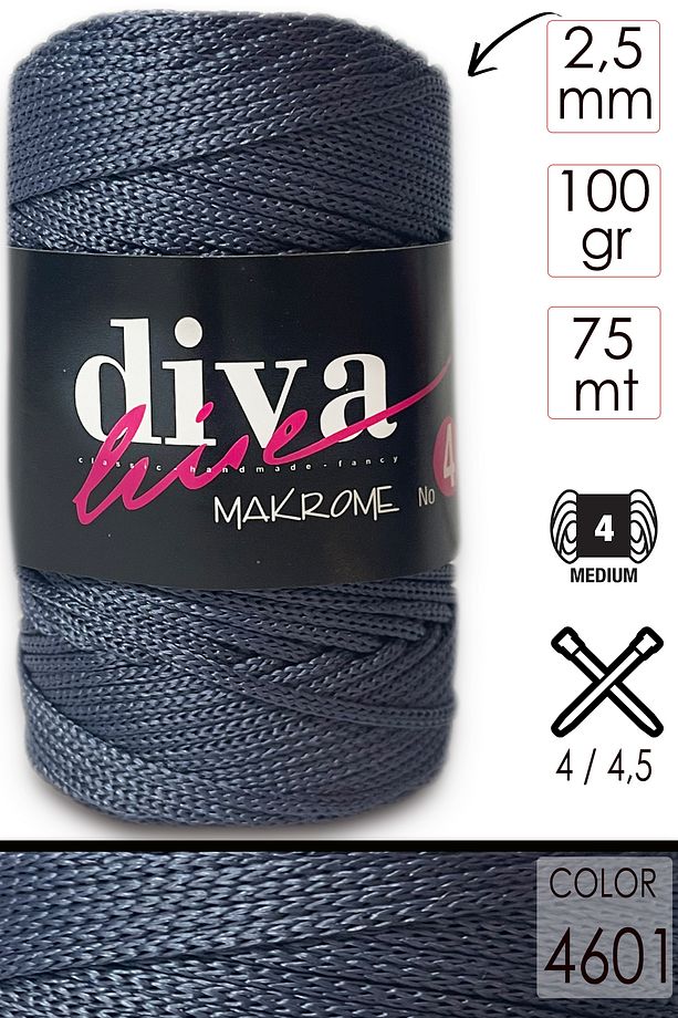 Diva Makrome Ipi Kalın (NO:4) 4601 Kot Mavi. - 1