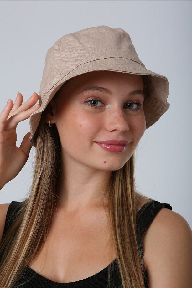 Kadın Bej Bucket Balıkçı Kova Şapka Spk09 - 7