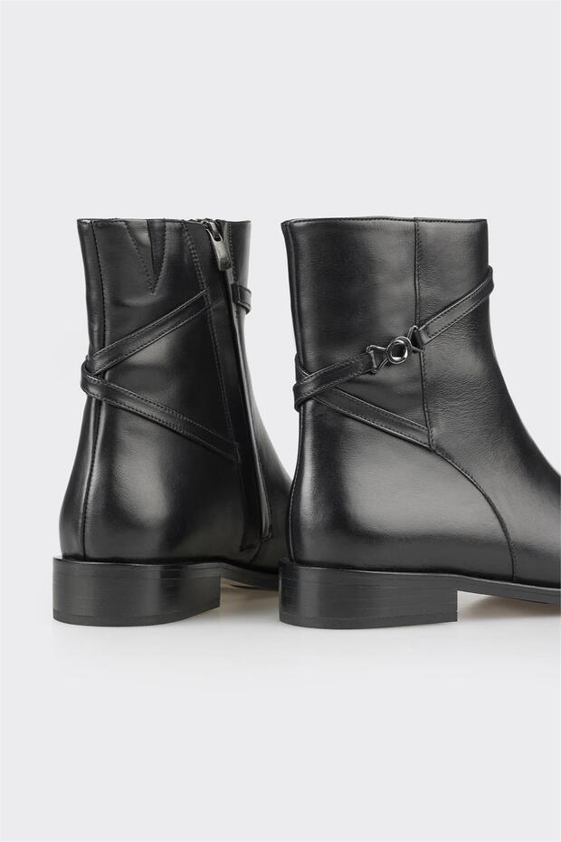 Siyah Deri Kadın Klasik Bot - 4