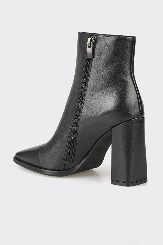 Siyah Deri Kadın Topuklu Bot - 3