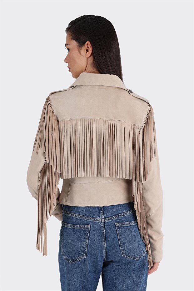 Bej Deri Kadın Ceket - 2