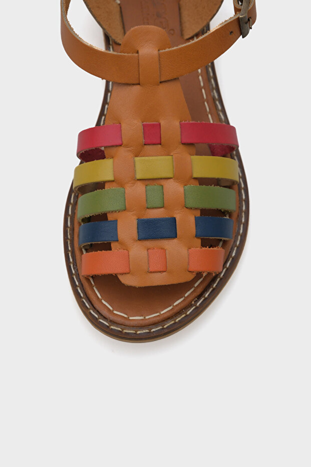 Daphne kerek orrú Gladiator pántos női bőr szandál - 2