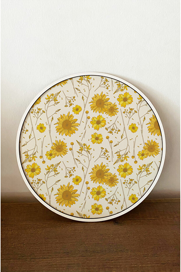 🌻 Güneş Işığı 3’lü Mdf Tepsi Seti – 24 Cm Ayçiçeği Desenli Yuvarlak Tepsiler M3 - 5