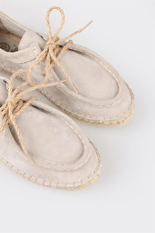 Bej Deri Kadın Espadril - 5