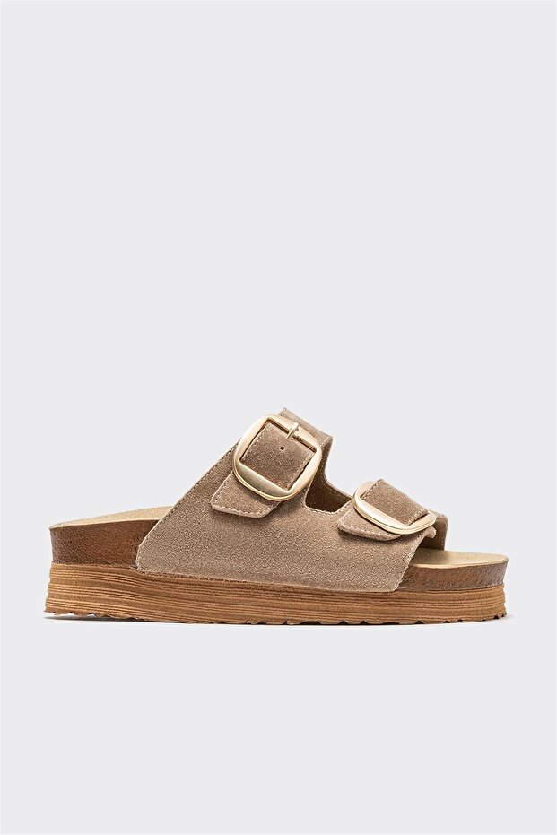 Bej Deri Kadın Terlik - 1