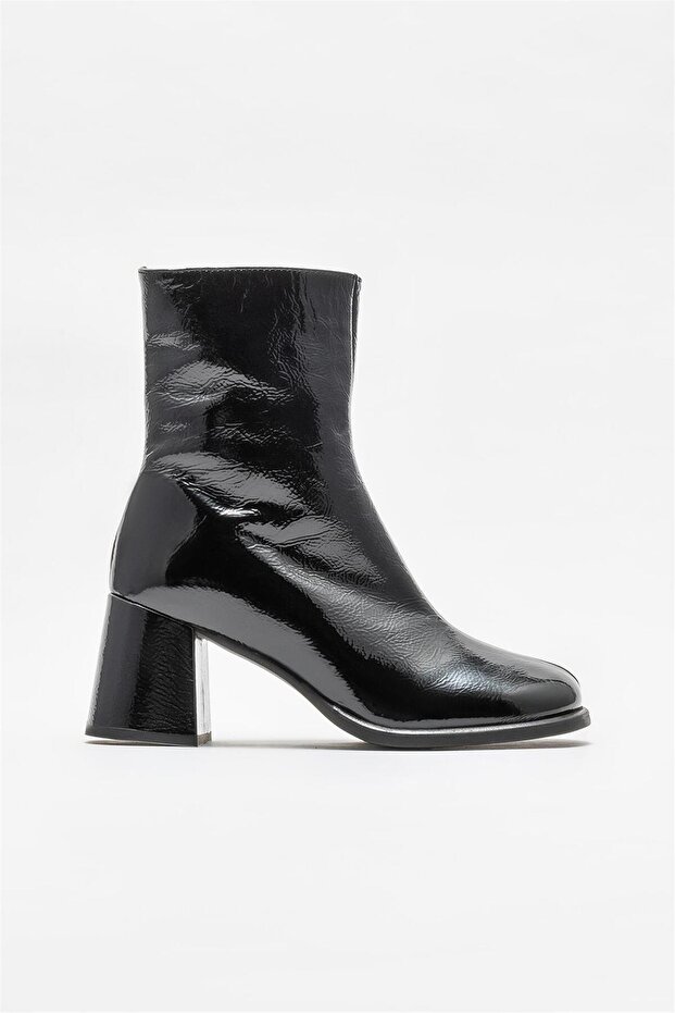 Siyah Deri Kadın Topuklu Bot - 1