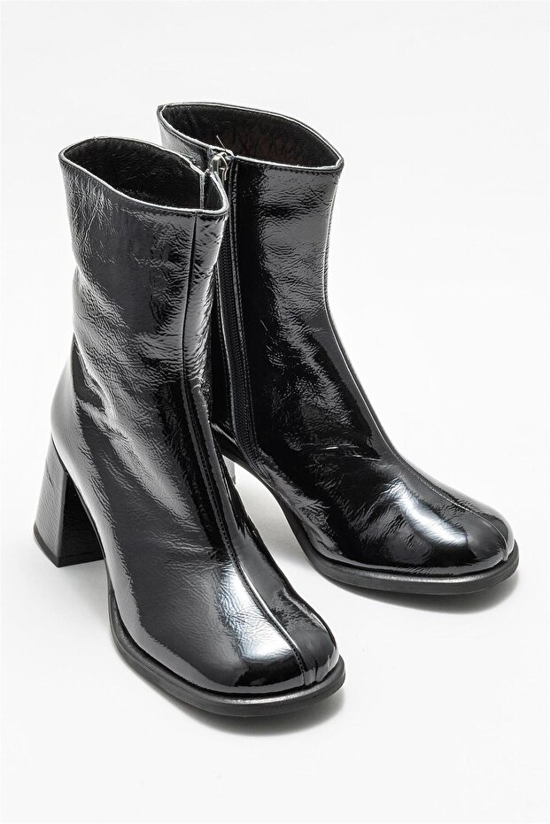 Siyah Deri Kadın Topuklu Bot - 2