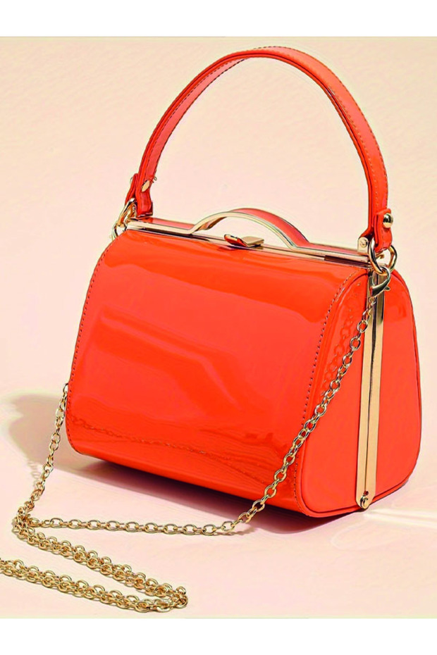 Hard Shell Clip Pu Cute Simple Patent Leather Pearl Leather Orange Patent Leather Women's Hand Bag