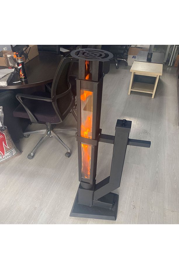 Füze Pelet Sobası, Kamp Sobası Tekerli Kare 60 Cm Korunaklı Kırılmaz Camlı - 7