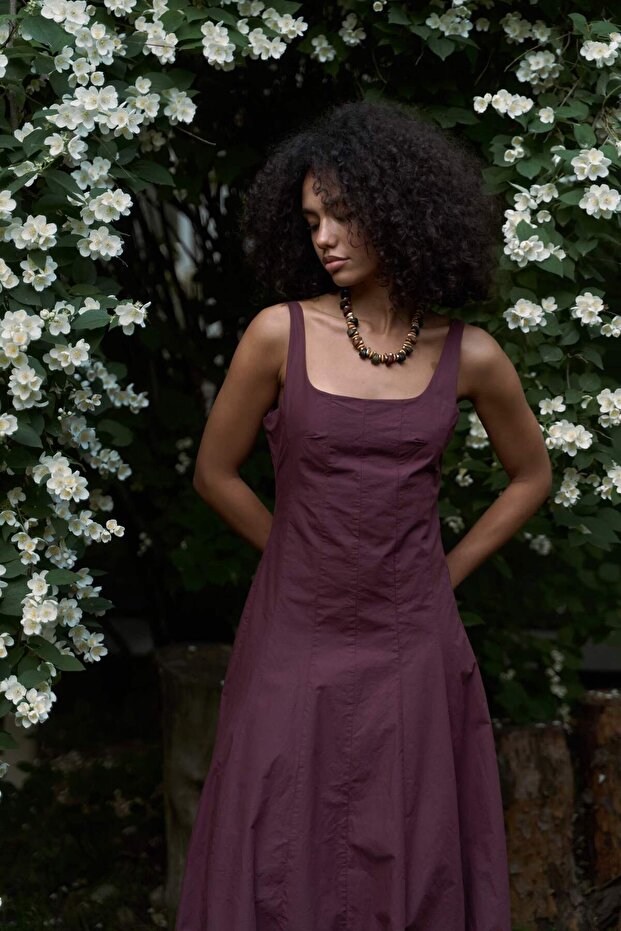 Garda Uzun Bordo Balon Elbise - 6