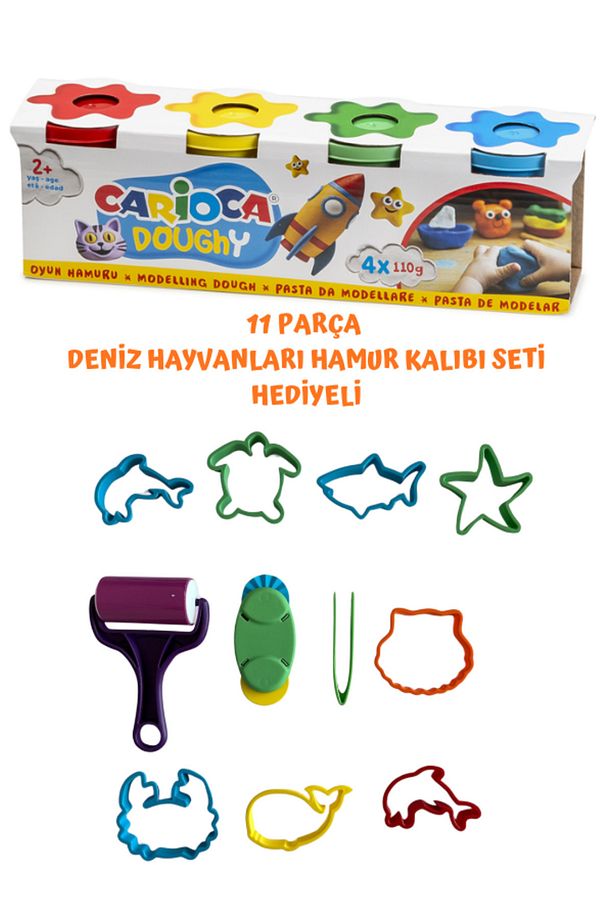 4'lü Oyun Hamuru ve 13 Parça Deniz Hayvanları Kalıbı Seti - 1