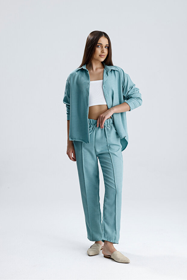 Women's Oversize Top and Bottom Set – Shirt and Elastic Pants Set of Two
