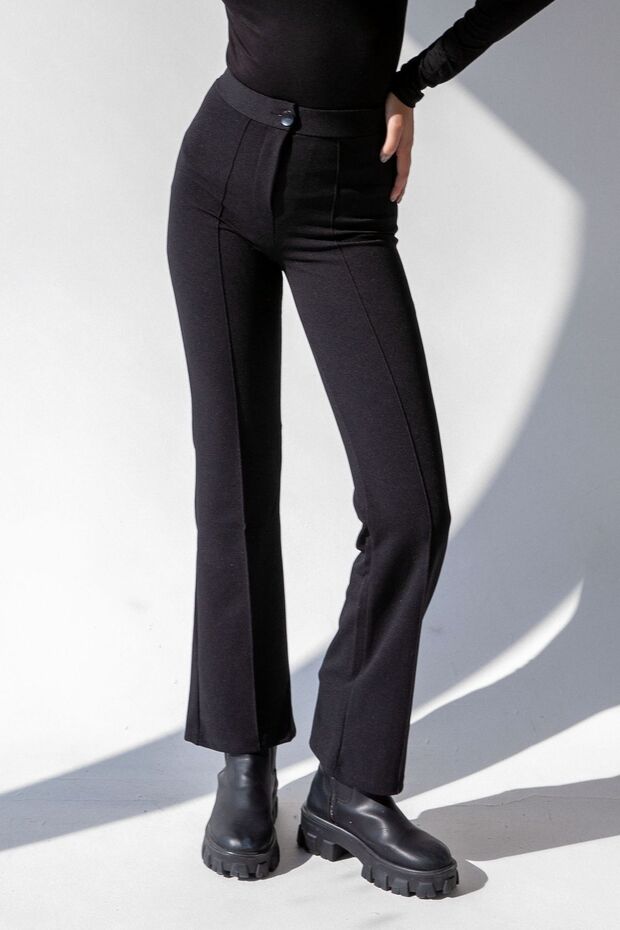 Women's Black High Waist Recovery Spanish Leg Trousers