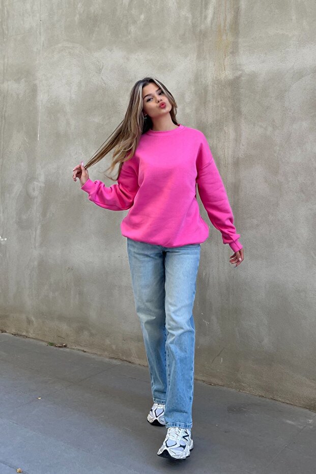 Φούτερ Candy Pink Basic Crew Neck Oversize - 5