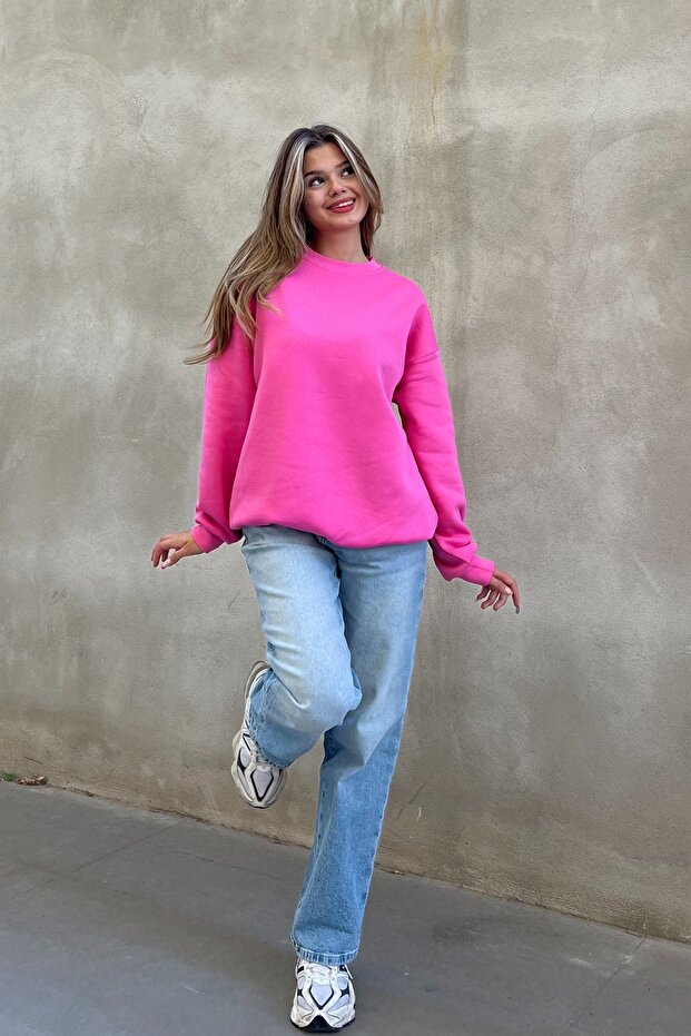 Φούτερ Candy Pink Basic Crew Neck Oversize - 4