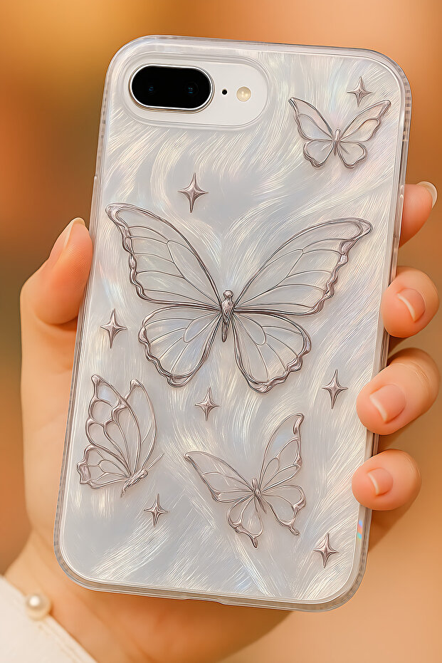 حافظة لهاتف ابل ايفون 7/8 بلس، نمط فراشة ثلاثي الأبعاد لامع، حماية للكاميرا ممتصة للصدمات، سيليكون - 2