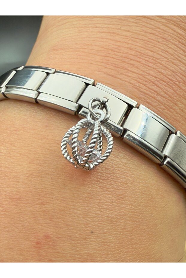 Zircon Single Stone Charm and Italian Steel Bracelet I Special Boxed