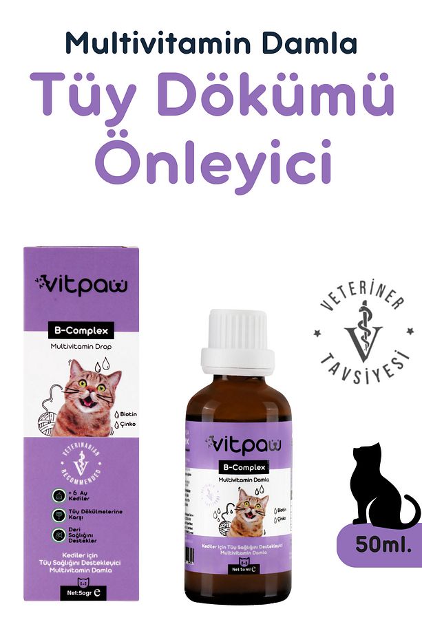 B Complex Biotin Damla 50ml - Kediler Için Vitamin, Tüy Dökülme Önleyici, Deri Ve Tüy Sağlığı - 1