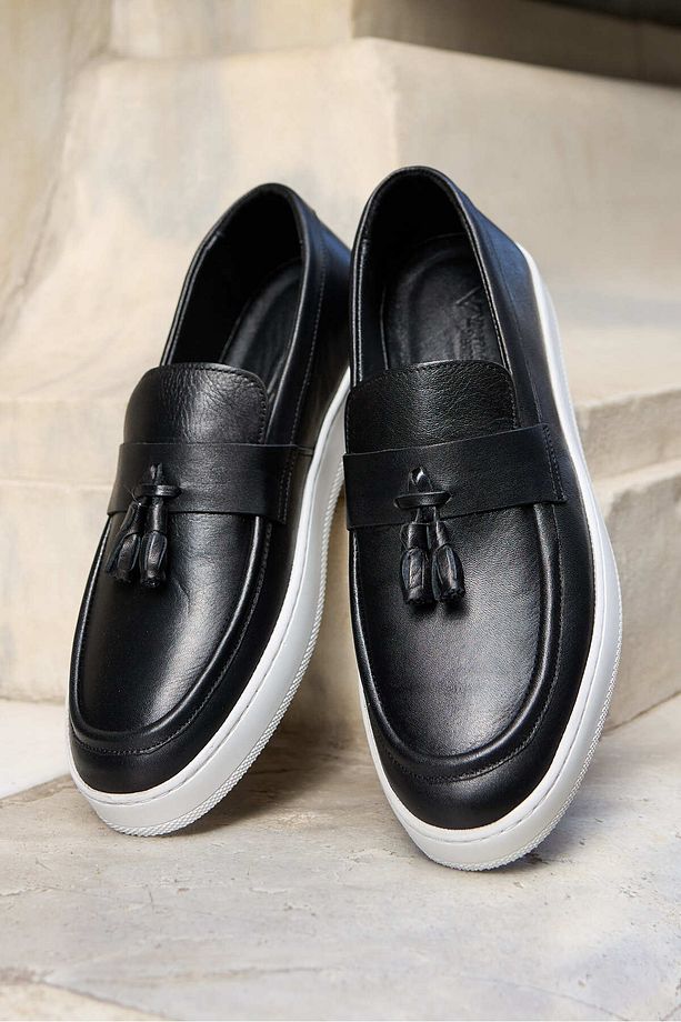 Tassel Siyah %100 Hakiki Deri Erkek Loafer Ayakkabı - 1