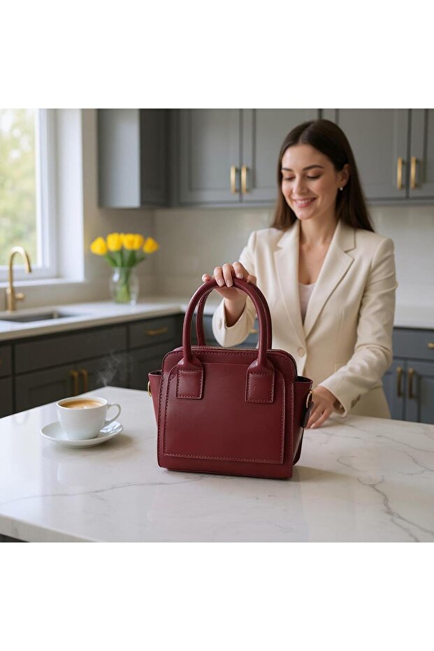 Women's Box Model Stylish Mini Hand and Shoulder Bag with Zipper Closure Detail