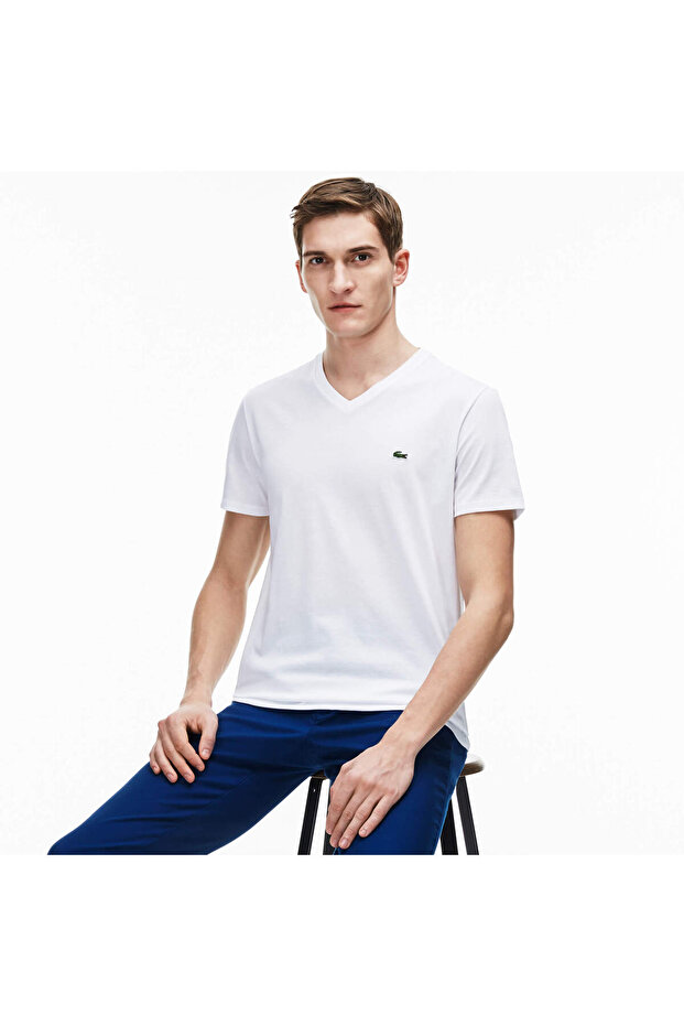 Erkek Regular Fit V Yaka Beyaz T-Shirt - 1