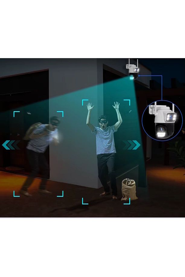 3011 Çift Kameralı Hareket Takipli Gece Sensörlü Çift Siren Su Geçirmez Onvif Wifi Ip Kamera - 2
