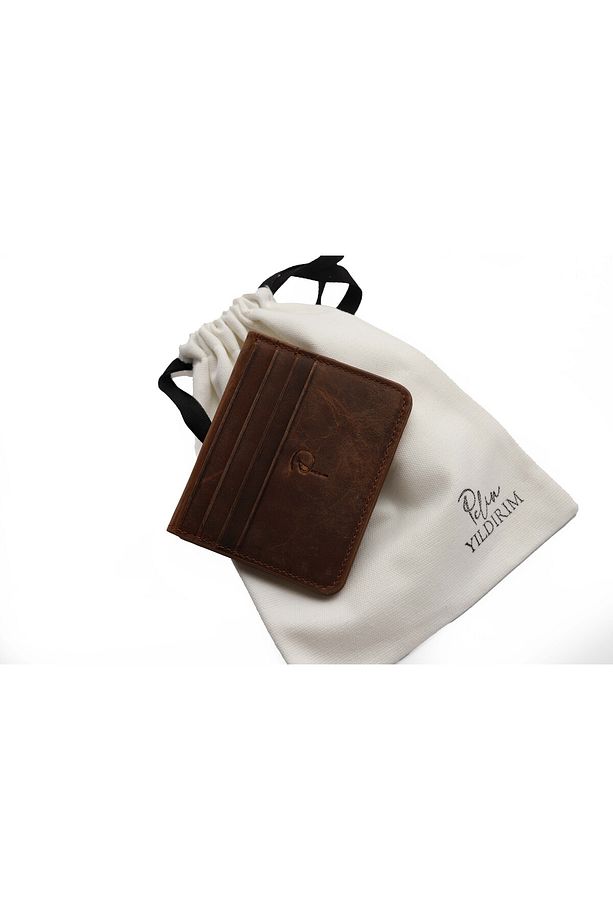 Hakiki Deri Kartlık Kağıt Para Bölmeli Minimal Cüzdan Unisex Mıknatıslı Tozluğu Ile Birlikte - 4