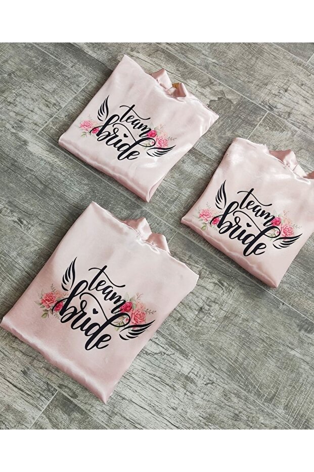Floral Team Bride Written 3 Pieces Bridesmaid Dressing Gowns