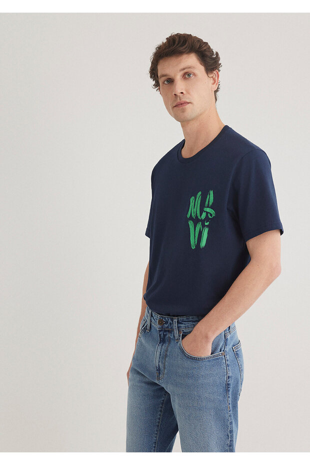 Logo Printed Navy Blue T-Shirt Regular Fit / Normal Cut 0611322-70490