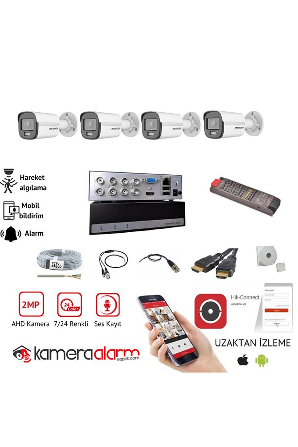Mikrofonlu 7/24 Renkli Görüşlü Güvenlik Kamerası Seti 4' Lü - 1tb Essd - 1
