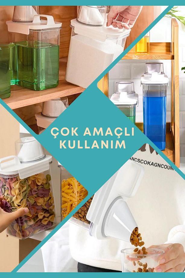 1 Adet Sızdırmaz Depolama Sıvı Toz Deterjan Erzak Saklama Kutusu- Ölçekli Deterjan Kutusu 2300 ml - 7