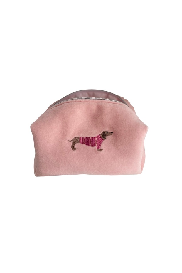 Dog Embroidered Makeup Bag - Medium Size