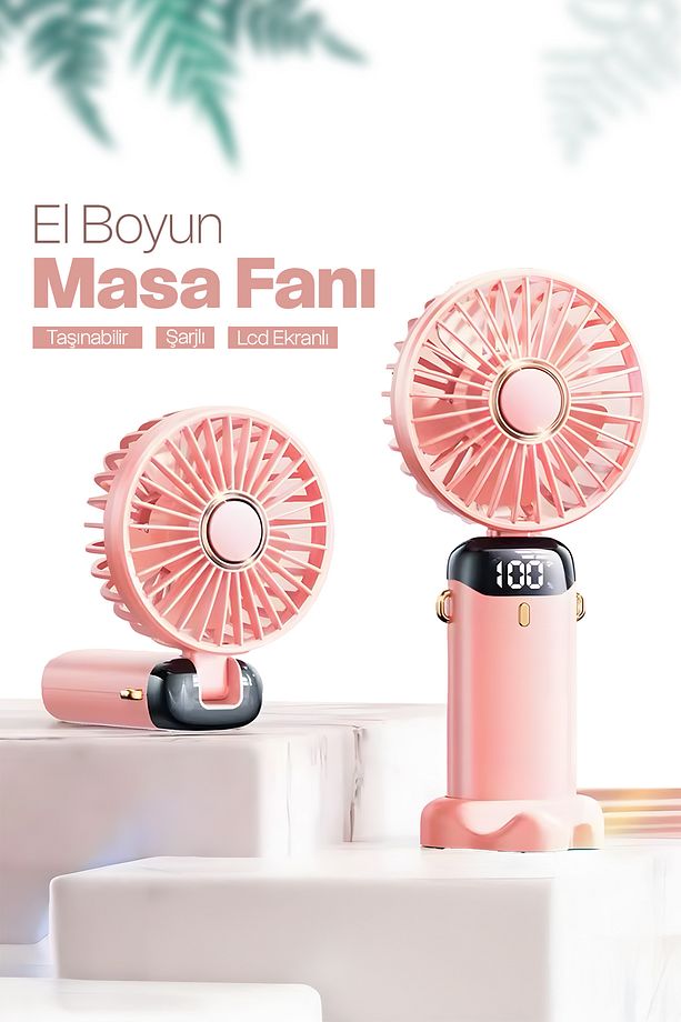 Lcd Ekranlı Şarjlı Mini El Boyun Masa Fanı Seyahat Taşınabilir Fan Aralığı Şarjlı Yüksek Şarj - 1
