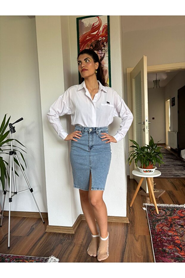 Likralı Esnek Düz Basic Etek - 1