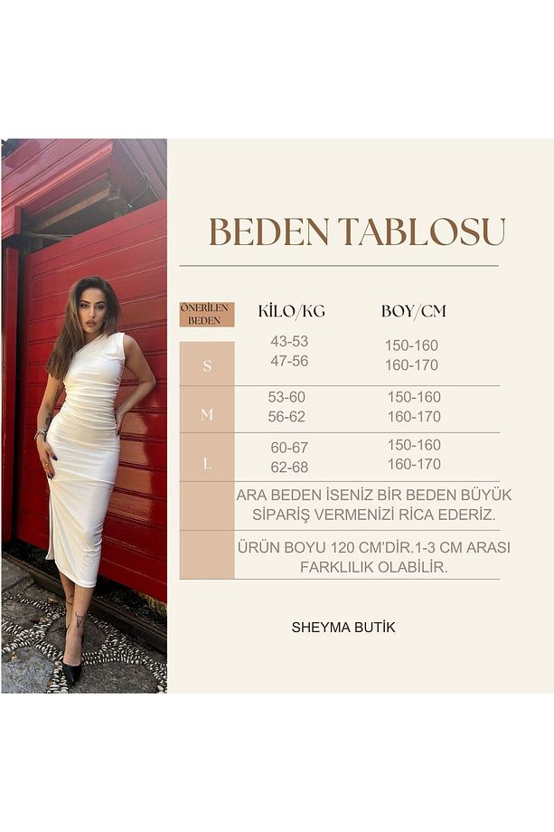 Tek Omuz Drapeli Kadın Midi Elbise - 8