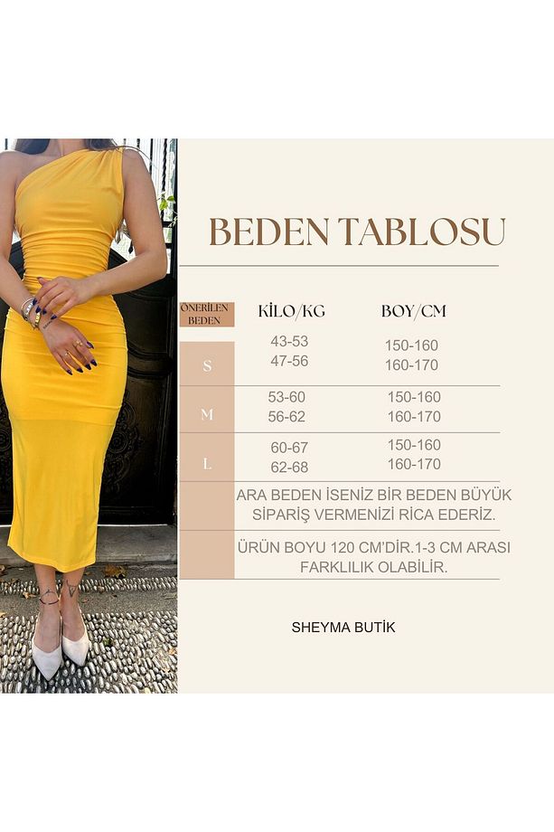 Tek Omuz Drapeli Kadın Midi Elbise - 9