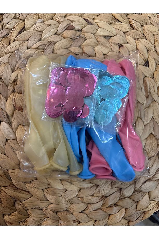 5 adet Makaron pembe 5 adet makaron  mavi 5 adet şeffaf konfetili balon set  ( toplam 15 adet ) - 3