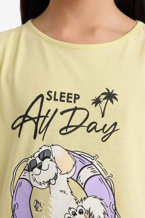 Kız Çocuk Pijama Takımı Baskılı Kısa Kollu Üst Beli Lastikli Şort E0666A825HS - 3