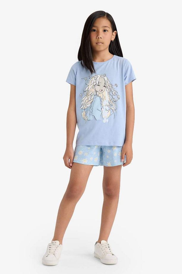 Kız Çocuk Pijama Takımı Baskılı Kısa Kollu Üst Beli Lastikli Şort E0664A825HS - 1