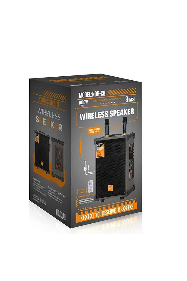 C8 Kablosuz Çift Mikrofonlu Ahşap Hoparlör Süper Bas Bluetooth Fm Kablosuz Mikrofon Karaoke - 5