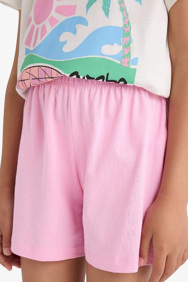 Kız Çocuk Pijama Takımı Baskılı Kısa Kollu Üst Beli Lastikli Şort E0665A825HS - 4