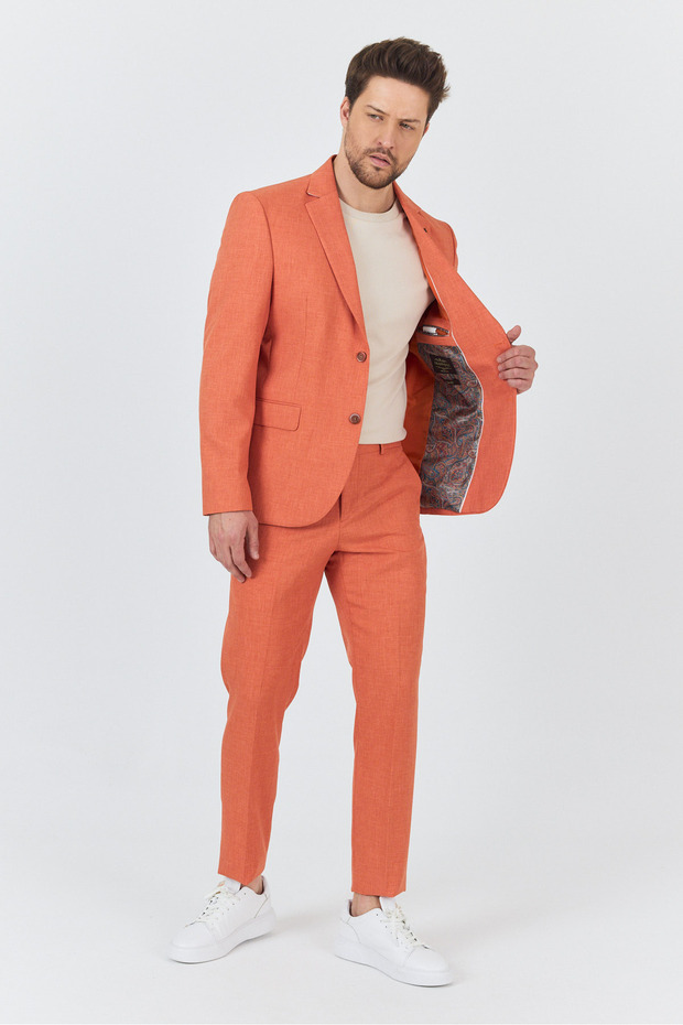 Nipoye Erkek Turuncu 2'li Slim Fit Takım Elbise - 6