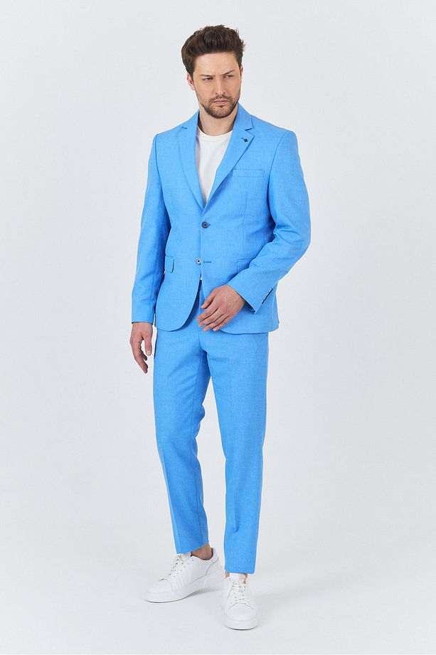 Nipoye Erkek Mavi 2'li Slim Fit Takım Elbise - 5